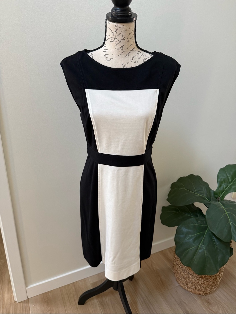LOFT Black and White Colorblock Midi Sheath Dress
